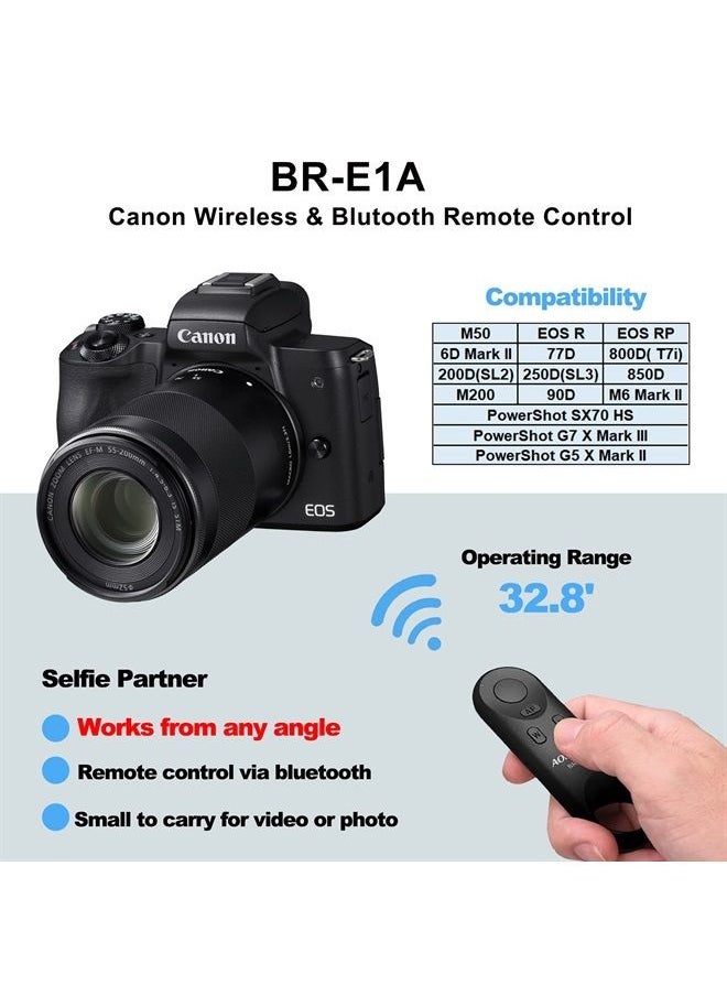 AODELAN - Wireless Shutter Release for Canon EOS M50,M50 Mark II,M6 Mark II,6D Mark II,T7i,77D,SL2,SL3(EOS 250D),90D,200D,EOS R,800D,Replace Canon BR-E1 Remote Control - Image 1