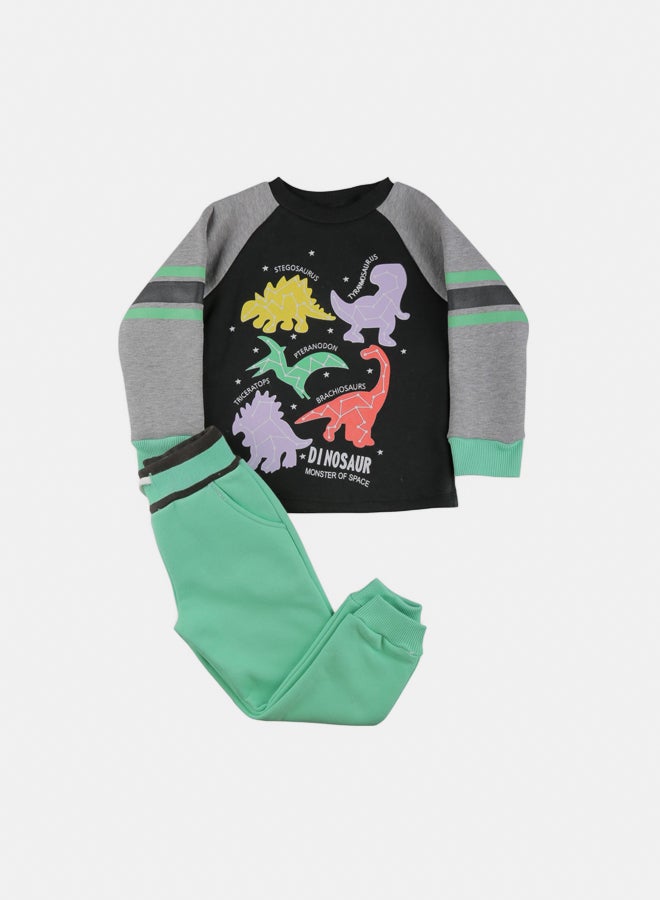 بيجامة أولادي مطبوع الديناصور أسود*أخضر