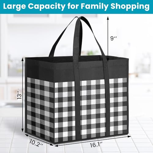 WOWBOX Reusable Grocery Bags,4-Pack, Foldable Reusable Shopping Tote Bags bulk with Reinforced Handles,Large Storage Bags with Water Resistant Coating for Groceries,Multipurpose,Black-White - Image 2