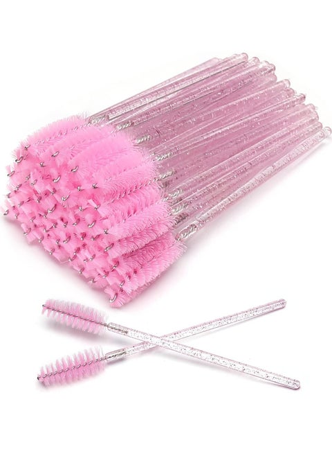 Disposable Eyelash Brushes, Mascara Brushes and Eyebrow Eyelash Applicator, 12 pcs Makeup Brush Set (Crystal Pink)