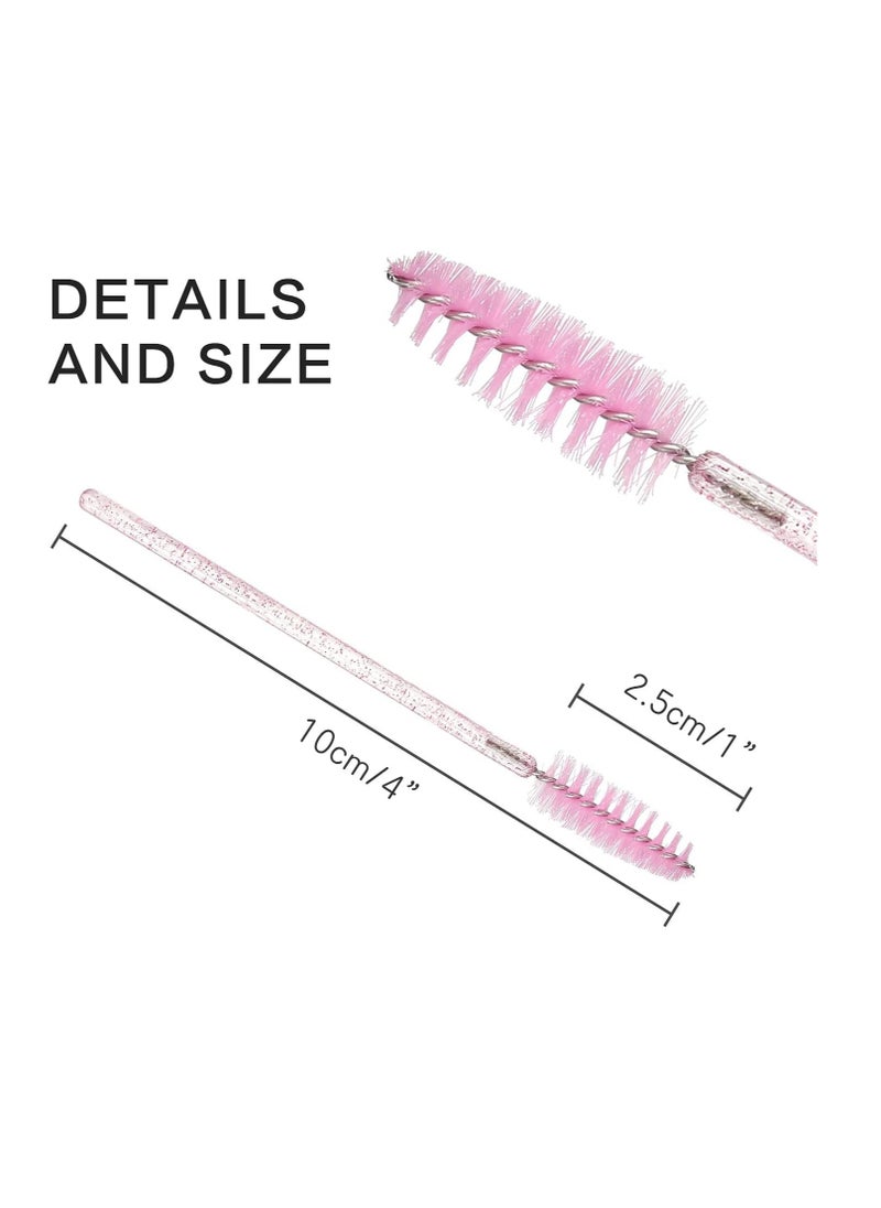 Disposable Eyelash Brushes, Mascara Brushes and Eyebrow Eyelash Applicator, 12 pcs Makeup Brush Set (Crystal Pink)