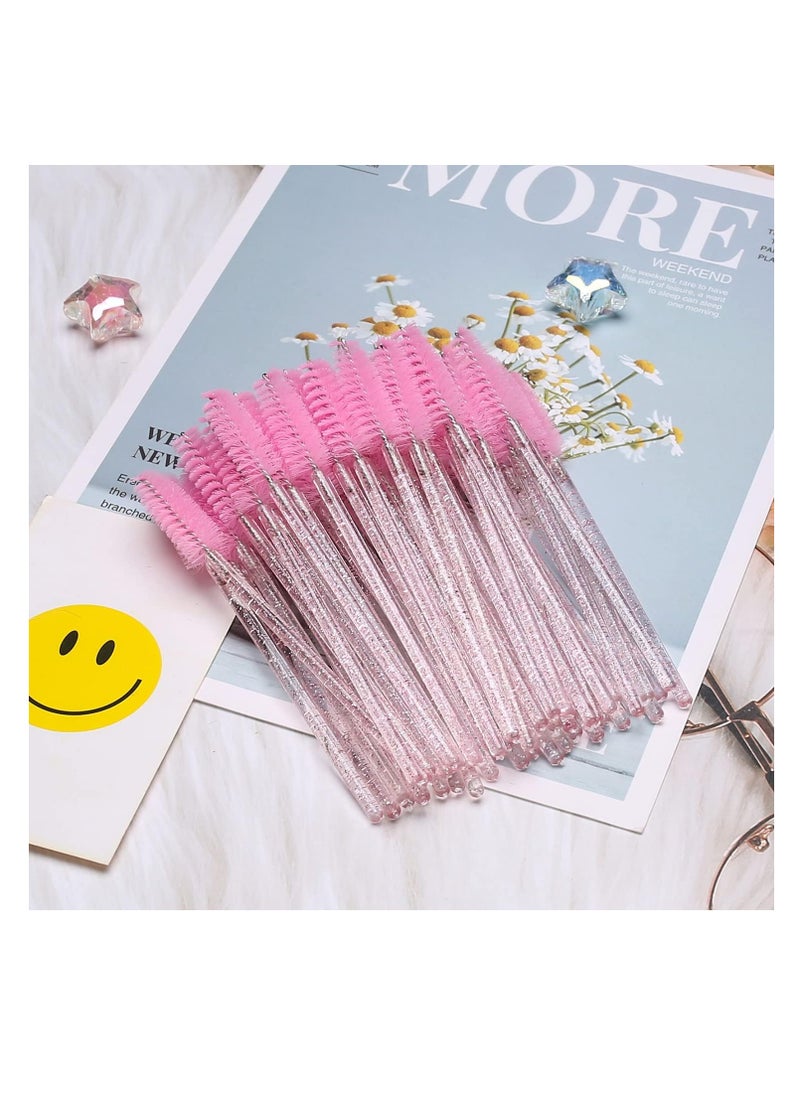 Disposable Eyelash Brushes, Mascara Brushes and Eyebrow Eyelash Applicator, 12 pcs Makeup Brush Set (Crystal Pink)