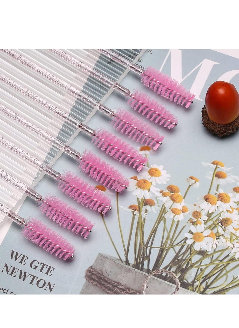 Disposable Eyelash Brushes, Mascara Brushes and Eyebrow Eyelash Applicator, 12 pcs Makeup Brush Set (Crystal Pink)