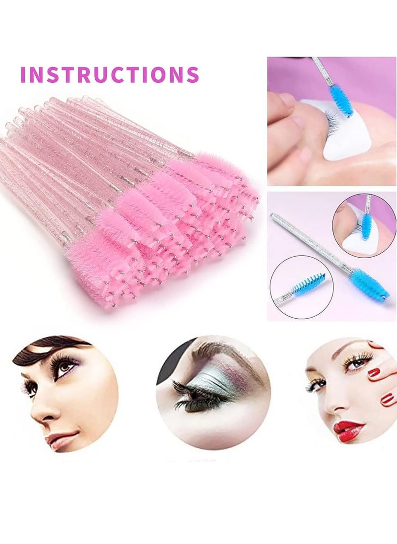 Disposable Eyelash Brushes, Mascara Brushes and Eyebrow Eyelash Applicator, 12 pcs Makeup Brush Set (Crystal Pink)