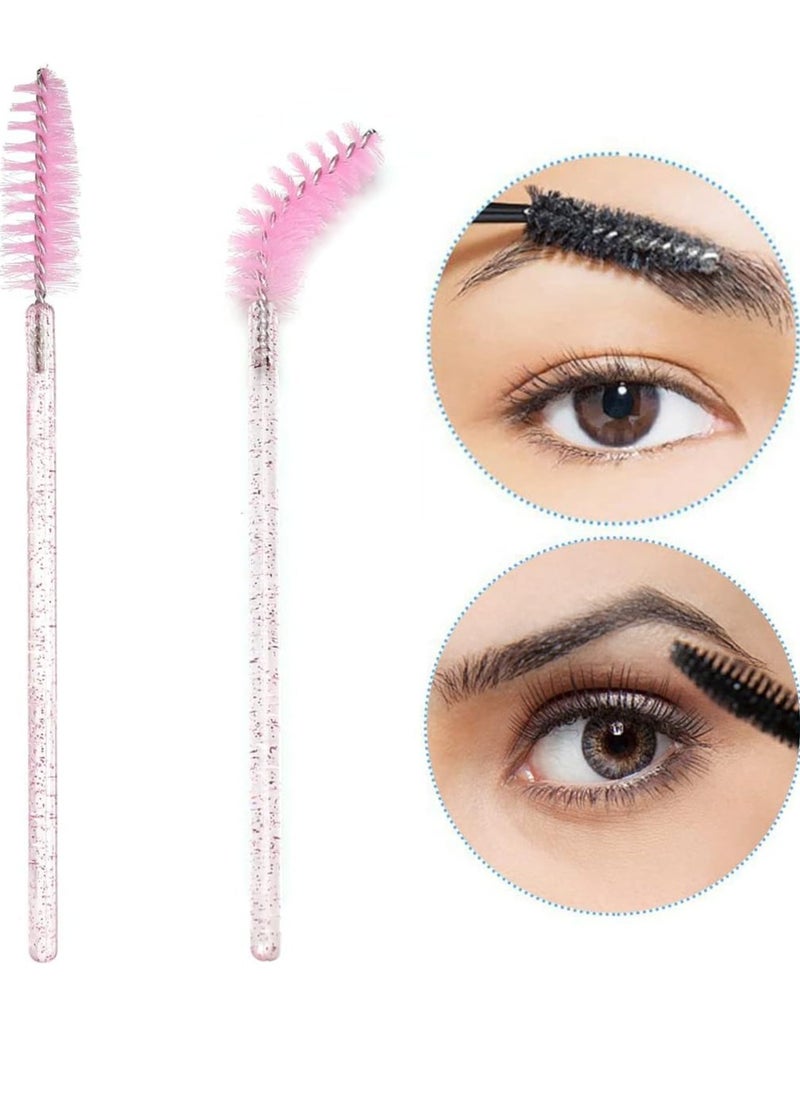 Disposable Eyelash Brushes, Mascara Brushes and Eyebrow Eyelash Applicator, 12 pcs Makeup Brush Set (Crystal Pink)