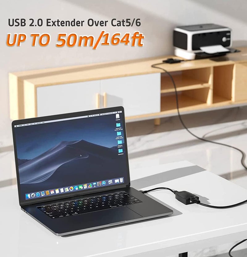 USB Extender Over RJ45 Cat 6/5/5e Adapter, RJ45 Ethernet Splitter to USB Extension UP to 50m/164ft, Compatible with Computers, Mobile Phones, Mice, Keyboards, U Disks, Printers, Cameras - Image 2