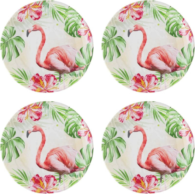 UPware Flamingo Melamine Round Dessert Plates Small Serving Plates for Appetizer Snacks and Side Dishes Multicolor 6 Inch Set of 4 - Image 1