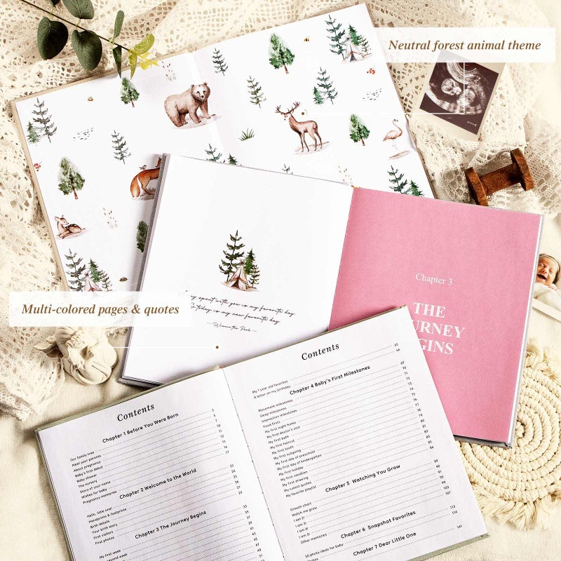 Lanpn Baby Memory Book - Linen Baby Book Memories Keepsake - The Story of You - Newborn Baby First 5 Year Journal Scrapbook Photo Book Milestone Album for Boy Girl New Parents (Pink, 154 Pages) - Image 3