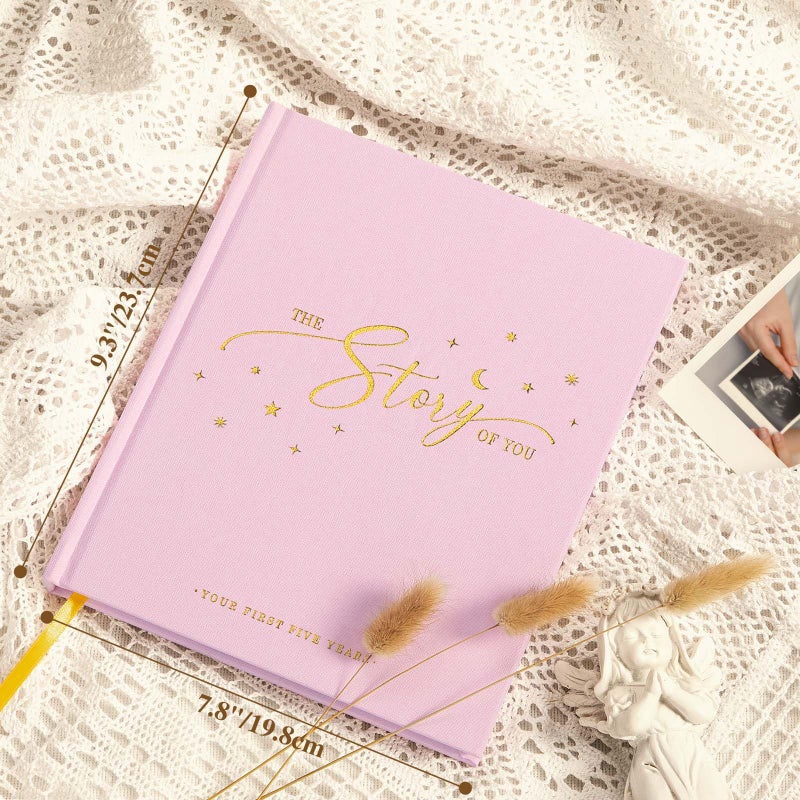 Lanpn Baby Memory Book - Linen Baby Book Memories Keepsake - The Story of You - Newborn Baby First 5 Year Journal Scrapbook Photo Book Milestone Album for Boy Girl New Parents (Pink, 154 Pages) - Image 2