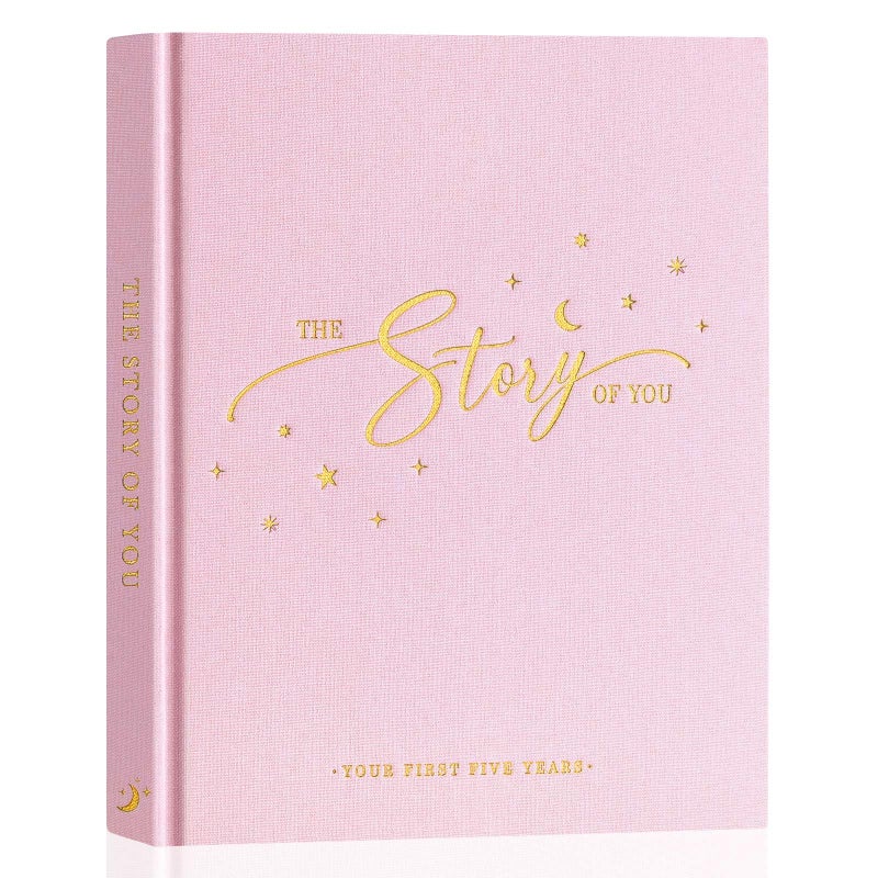 Lanpn Baby Memory Book - Linen Baby Book Memories Keepsake - The Story of You - Newborn Baby First 5 Year Journal Scrapbook Photo Book Milestone Album for Boy Girl New Parents (Pink, 154 Pages) - Image 1