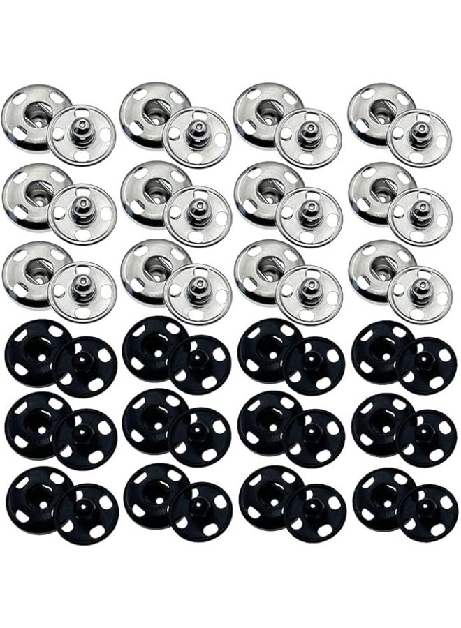 Snap Buttons Press Studs Fasteners, 12mm Black and Silver, 25 Sets for Clothes Craft DIY Repairs