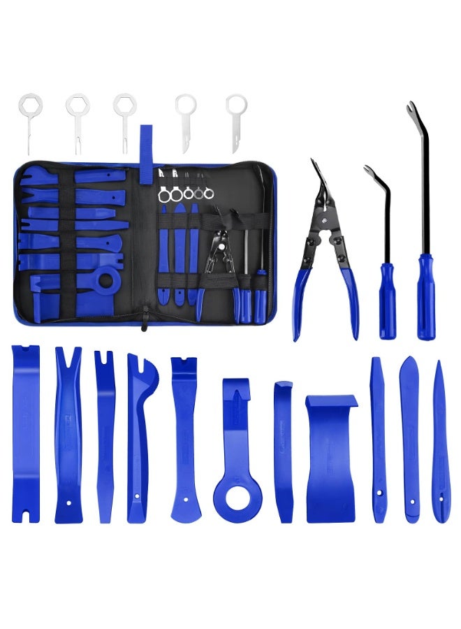 19 Pcs Auto Trim Removal Tool Set Clip Pliers Fastener Remover Pry Tool Kit for Car Panels Dashboards Doors Audio Radio - Image 1
