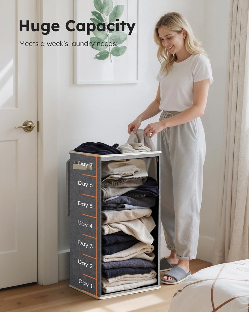 SOLEDI Laundry Hamper with Lid 100L Large & Tall Collapsible Laundry Basket, Clothes Hamper with Bag Removable Easy to Carry, Dirty Hampers for Bedroom, Bathroom, Dorm, College, Light Grey - Image 3