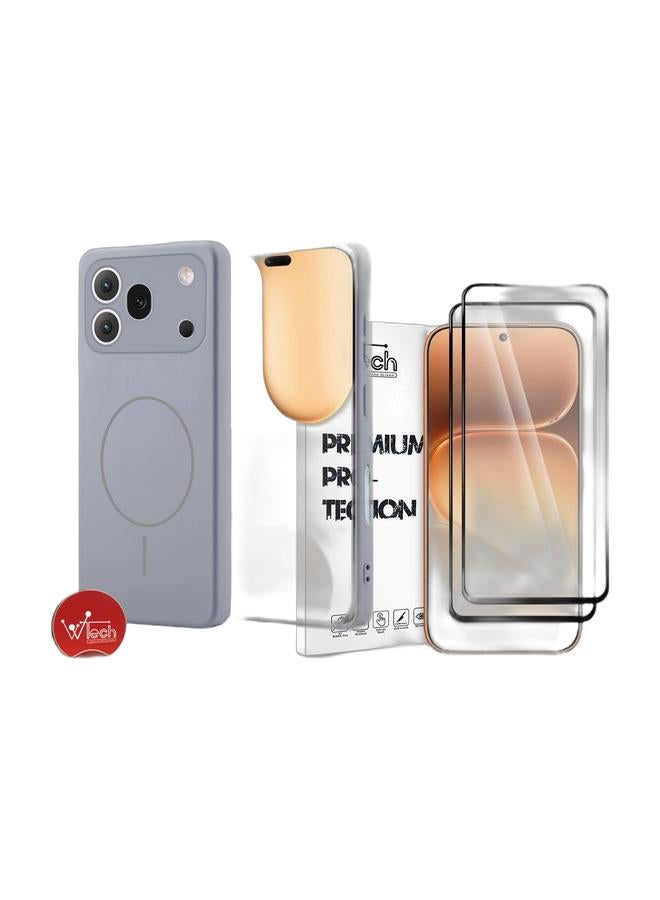 Wtech Honor 600 Pro 5G 2026 Premium Liquid Silicone Compatible With Thin Magsafe Ring Case Cover (MCMPMN) - Rock Blue & [2 PACK] Honor 600 5G 2026 Premium E2E Series Full Glue Full Cover Tempered Glass Screen Protector (MSGECN) - Clear/Black Bundle - Image 1