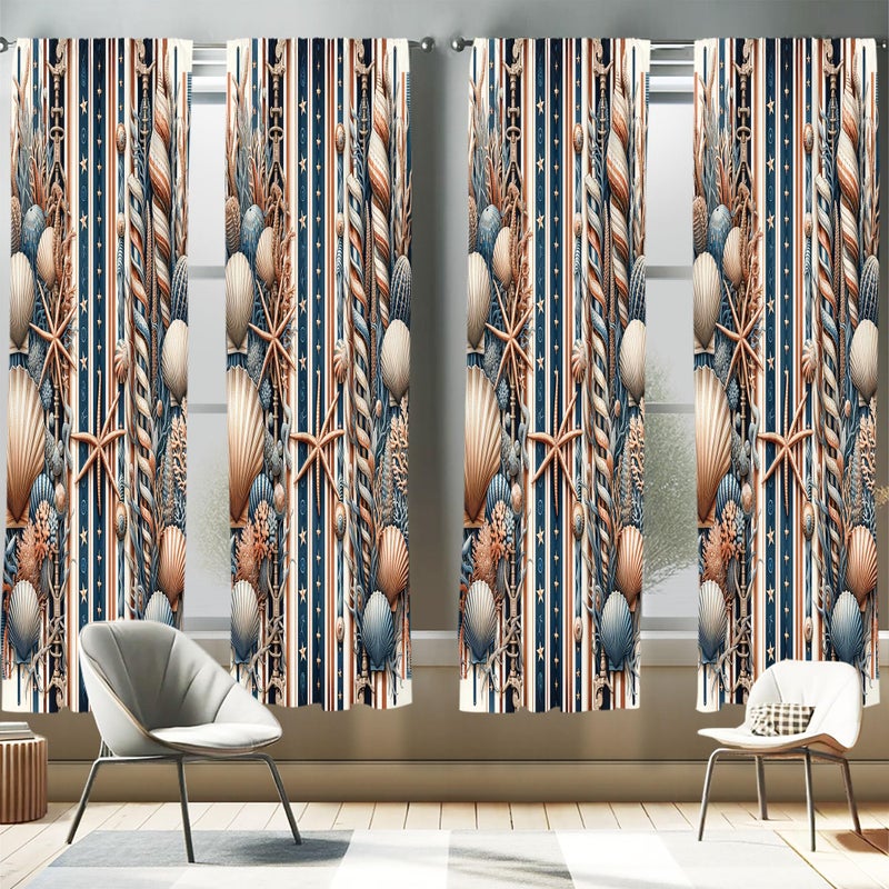 أمبيسون Ambesonne Coastal Window Stertains حزمة من 2 مزيج تصميم من STARFFISH Seasshell والشكلات الشعاب المرجانية الفرس البحري الفن خفيف الوزن مع الجيب قضيب 4 لوحات - 28 "× 95" "البحر الأزرق السلمون شاحب - Image 1