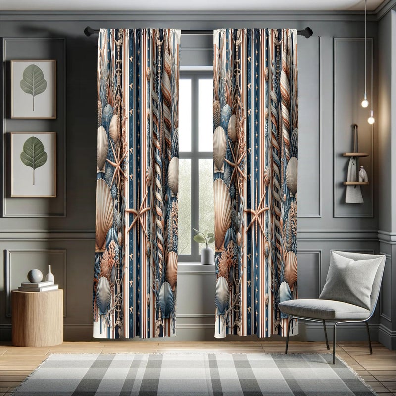 أمبيسون Ambesonne Coastal Window Stertains حزمة من 2 مزيج تصميم من STARFFISH Seasshell والشكلات الشعاب المرجانية الفرس البحري الفن خفيف الوزن مع الجيب قضيب 4 لوحات - 28 "× 95" "البحر الأزرق السلمون شاحب - Image 5