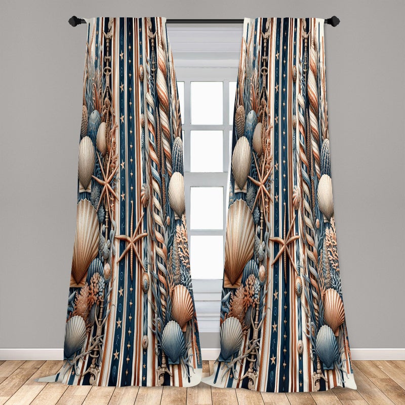 أمبيسون Ambesonne Coastal Window Stertains حزمة من 2 مزيج تصميم من STARFFISH Seasshell والشكلات الشعاب المرجانية الفرس البحري الفن خفيف الوزن مع الجيب قضيب 4 لوحات - 28 "× 95" "البحر الأزرق السلمون شاحب - Image 4