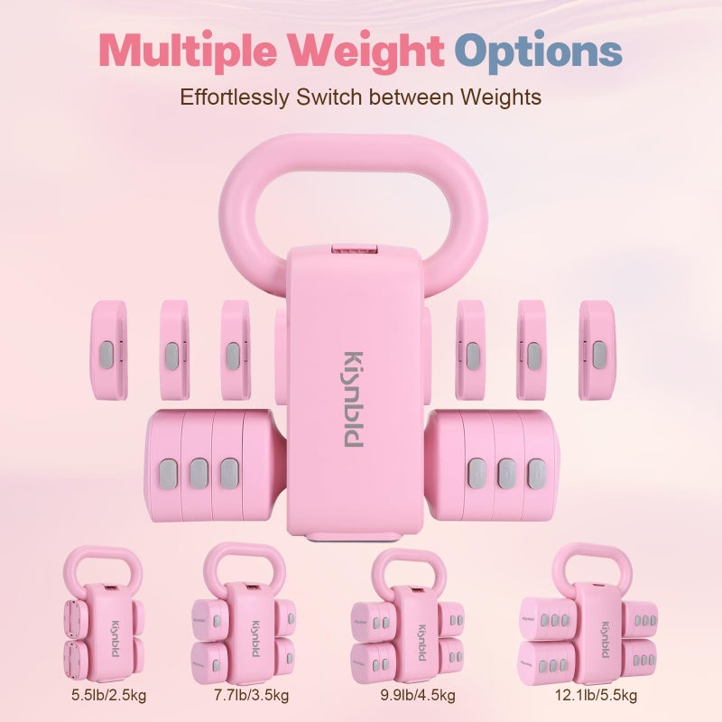 kisnbld Adjustable Dumbbell Set of 2, 2 in 1 Free Weights Dumbbells & Kettlebell Set for Women with Fast Adjustment, Each 2lb 3lb 4lb 5lb Hand Weights Set for Home Gym & Outdoor Exercise Training - Image 3
