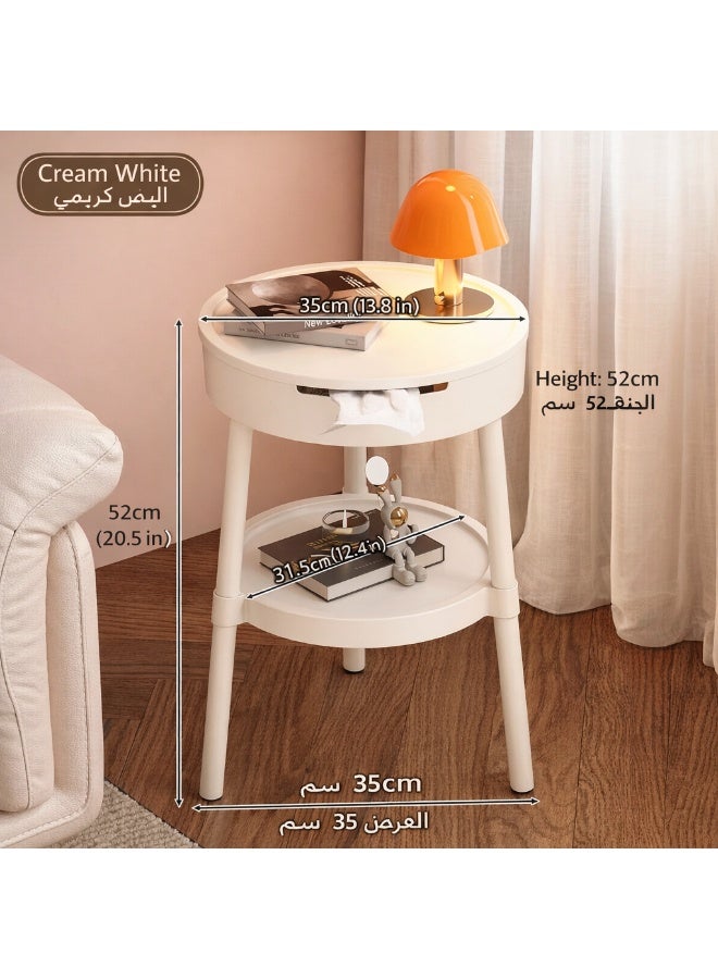 Round End Table with Hidden Storage & Tissue Box Holder, Modern Side Table for Living Room & Bedroom - Image 3