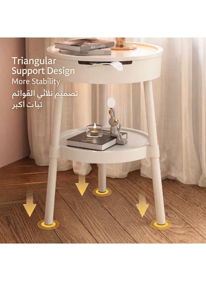 Round End Table with Hidden Storage & Tissue Box Holder, Modern Side Table for Living Room & Bedroom - Image 4