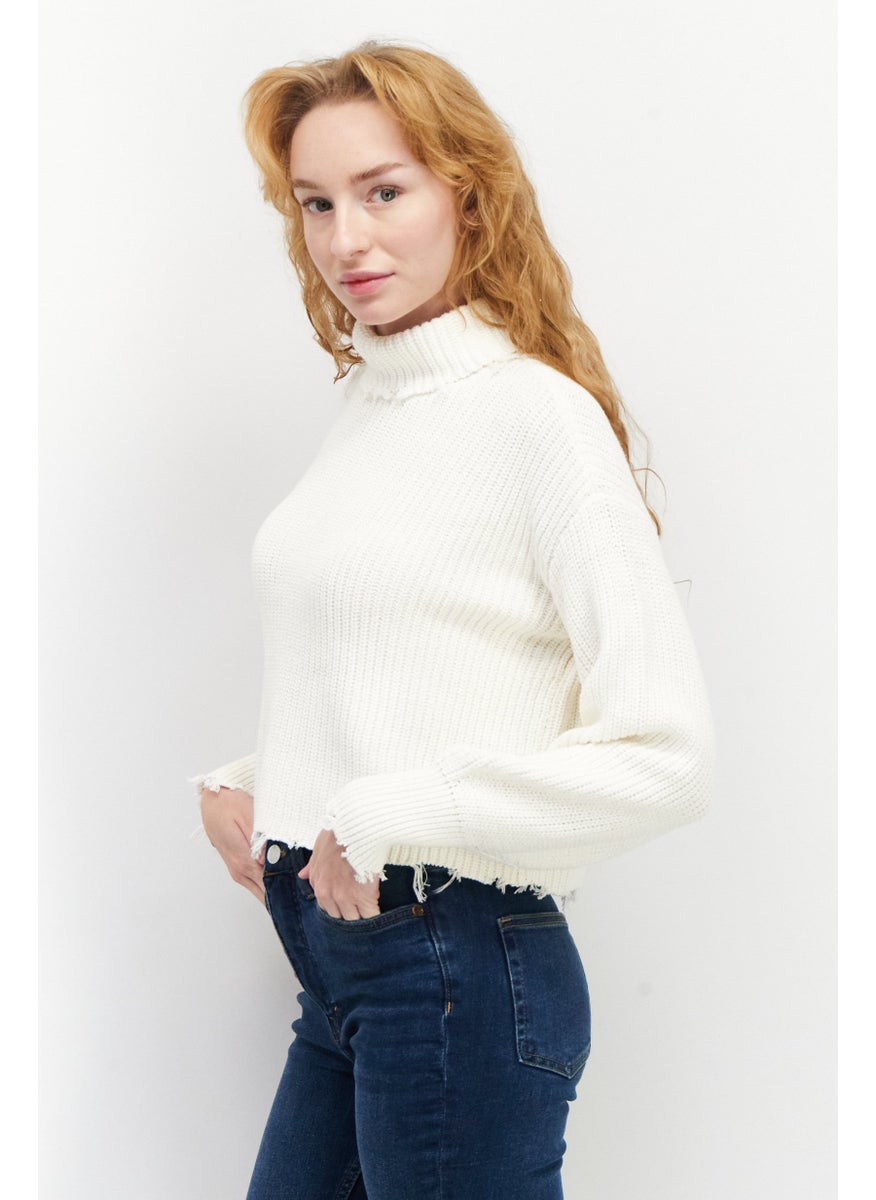 525 America Women Mock Neck Long Sleeve Textured Sweater, Off White  - Image 3