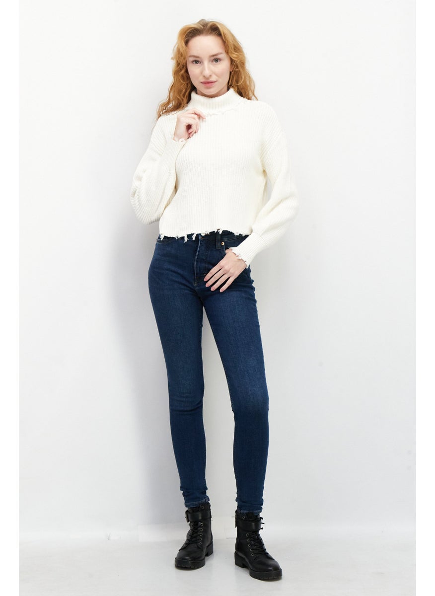 525 America Women Mock Neck Long Sleeve Textured Sweater, Off White  - Image 4