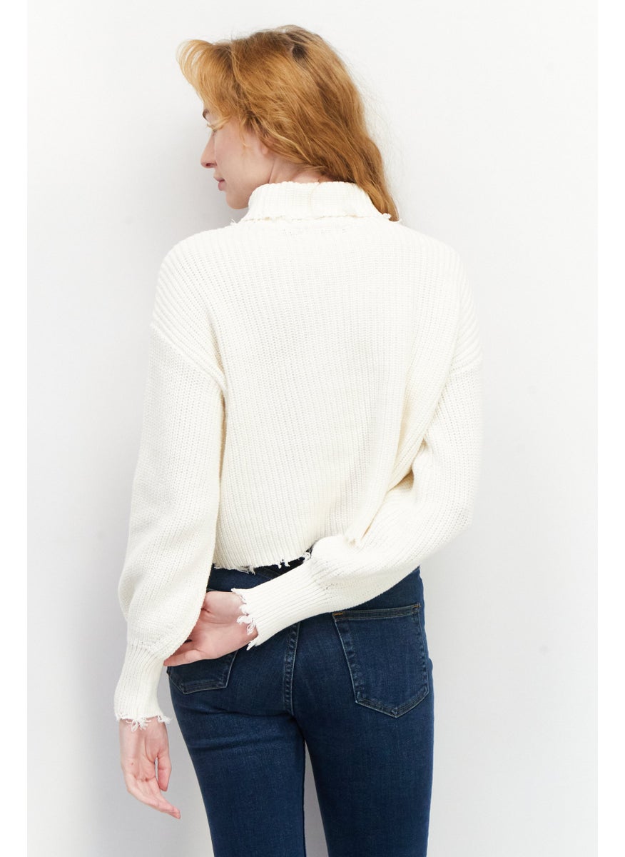 525 America Women Mock Neck Long Sleeve Textured Sweater, Off White  - Image 2