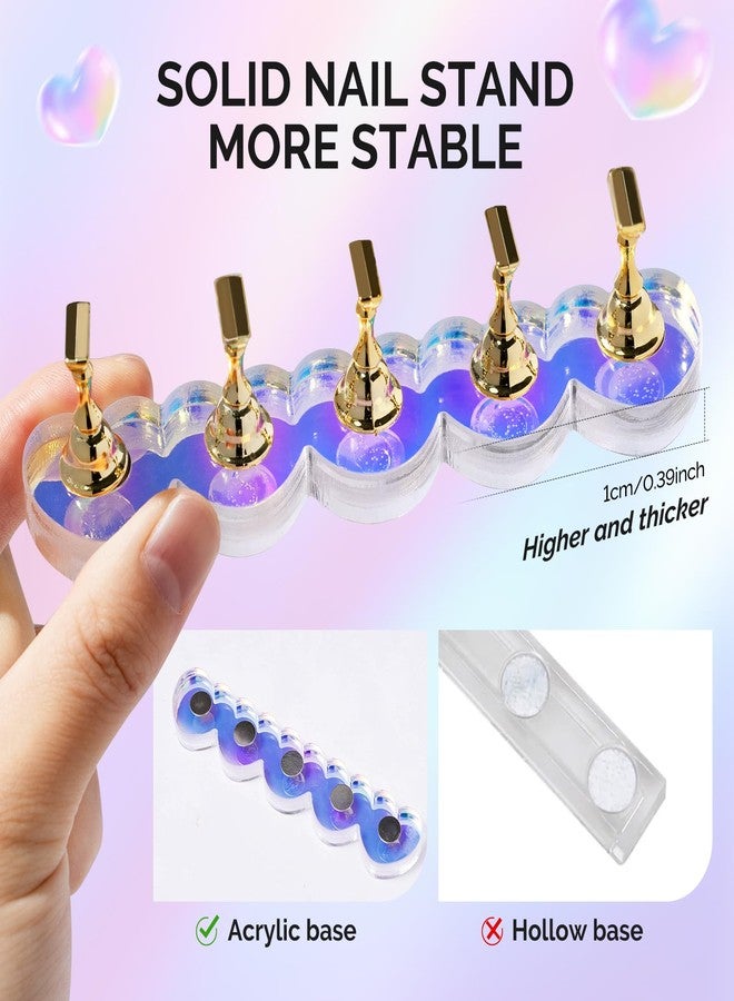 MelodySusie Nail Stand for Press Ons, Blue Heart Shape Magnetic Base for Practice Display Tips with Brush Holder and 100 Pcs Reusable Double-Sided Tape for Home DIY Salon Supplies - Image 2
