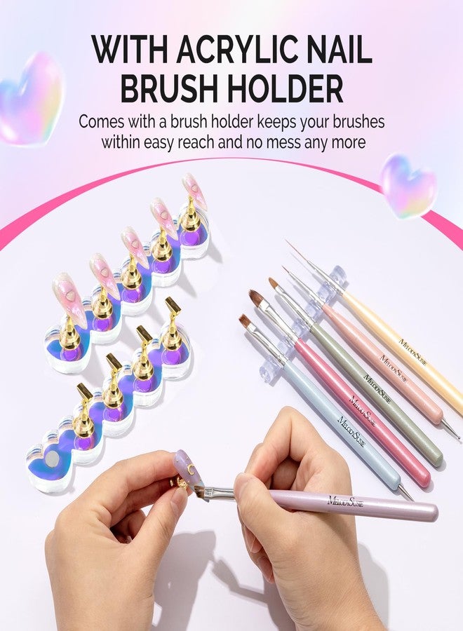 MelodySusie Nail Stand for Press Ons, Blue Heart Shape Magnetic Base for Practice Display Tips with Brush Holder and 100 Pcs Reusable Double-Sided Tape for Home DIY Salon Supplies - Image 4