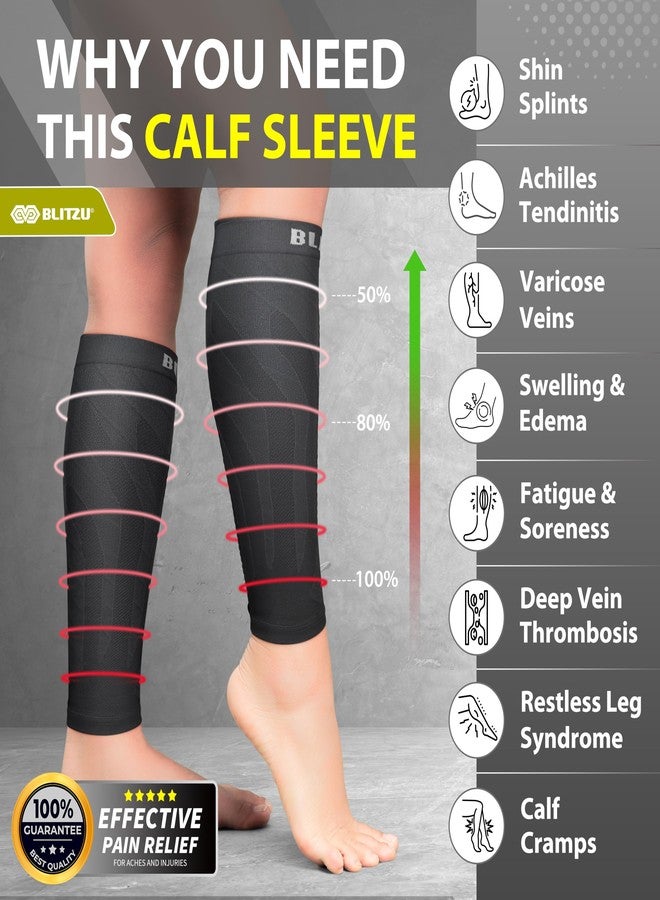 BLITZU 3 Pairs Calf Compression Sleeves for Men and Women. Footless Compression Socks & Leg Support for Running, Travel, Nursing, Fitness. Shin Splints Pain Relief & Reduce Swelling Black L-XL - Image 2