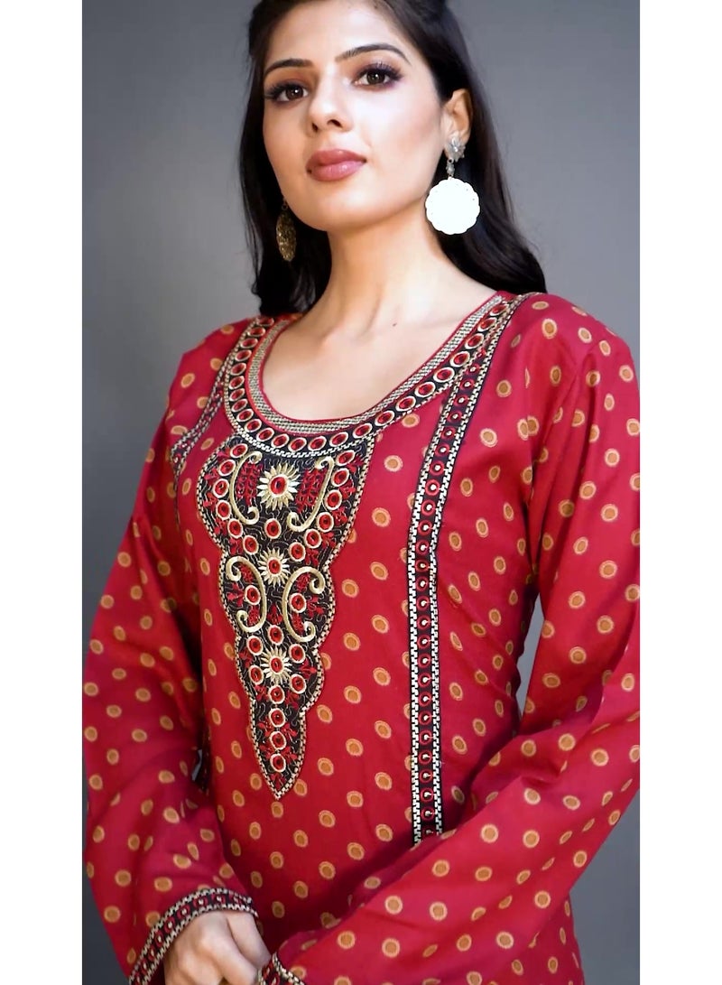 Zainah Elegant Printed Maxi Jalabiya Dress for Women - Round Neck Embroidered Caftan - Long Sleeve Modest Wear - Image 2