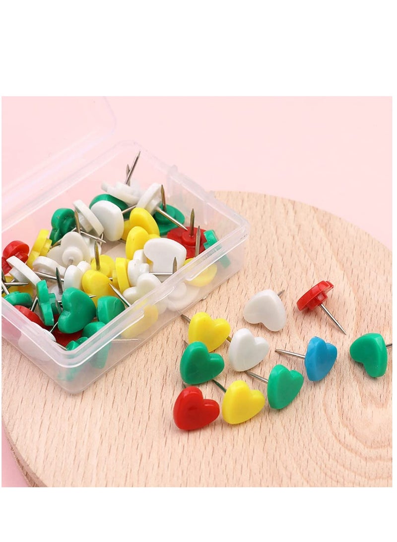 Colorful Heart Push Pins, Plastic Head Thumb Tacks Map Drawing Pins, for Wall Drawing Pin Board,Whiteboard, Cork Board, Office  Map Markers or Bulletin Board(100Pcs) - Image 3