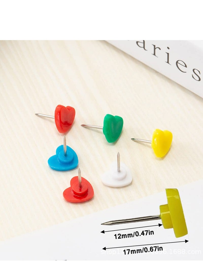 Colorful Heart Push Pins, Plastic Head Thumb Tacks Map Drawing Pins, for Wall Drawing Pin Board,Whiteboard, Cork Board, Office  Map Markers or Bulletin Board(100Pcs) - Image 5