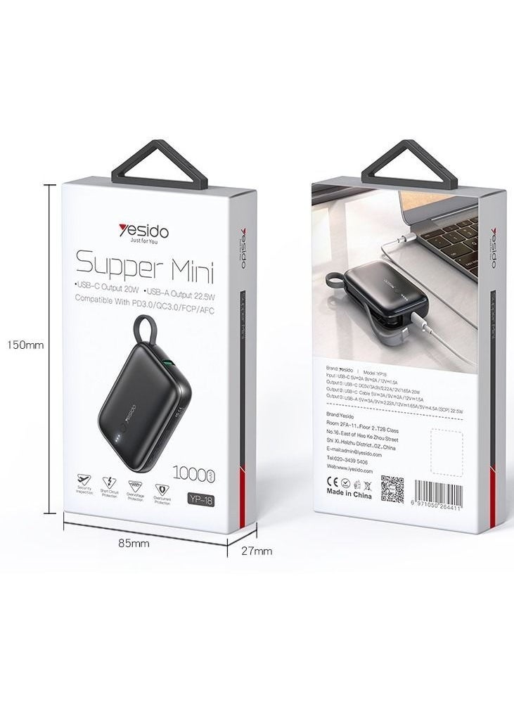 Yesido YP-18 Super Mini 10,000 Mah Power Bank Compatible with PD3.0 / WC3.0 /FCP/AFC