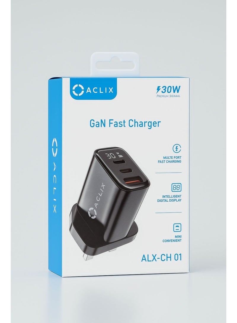 ACLIX 3-port 30W fast charger, GaN multi-port wall charger with 2 USB-C ports, 1 USB-A port, and UK plug connectors - Image 4