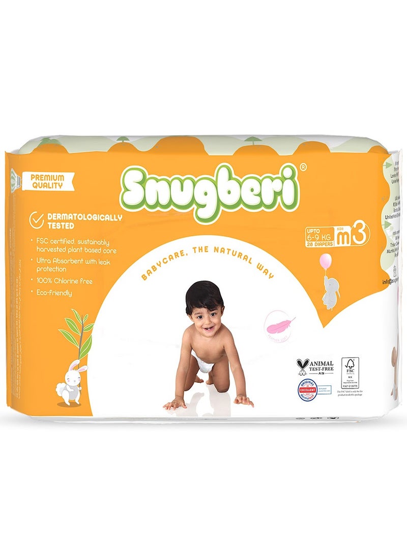 Snugberi - Premium Eco-Friendly Chlorine Free Feather Soft Printed Diapers Made Of Natural Wood Pulp With Wetness Indicator Size 3 Medium 6-9 Kg 28'S - Image 1