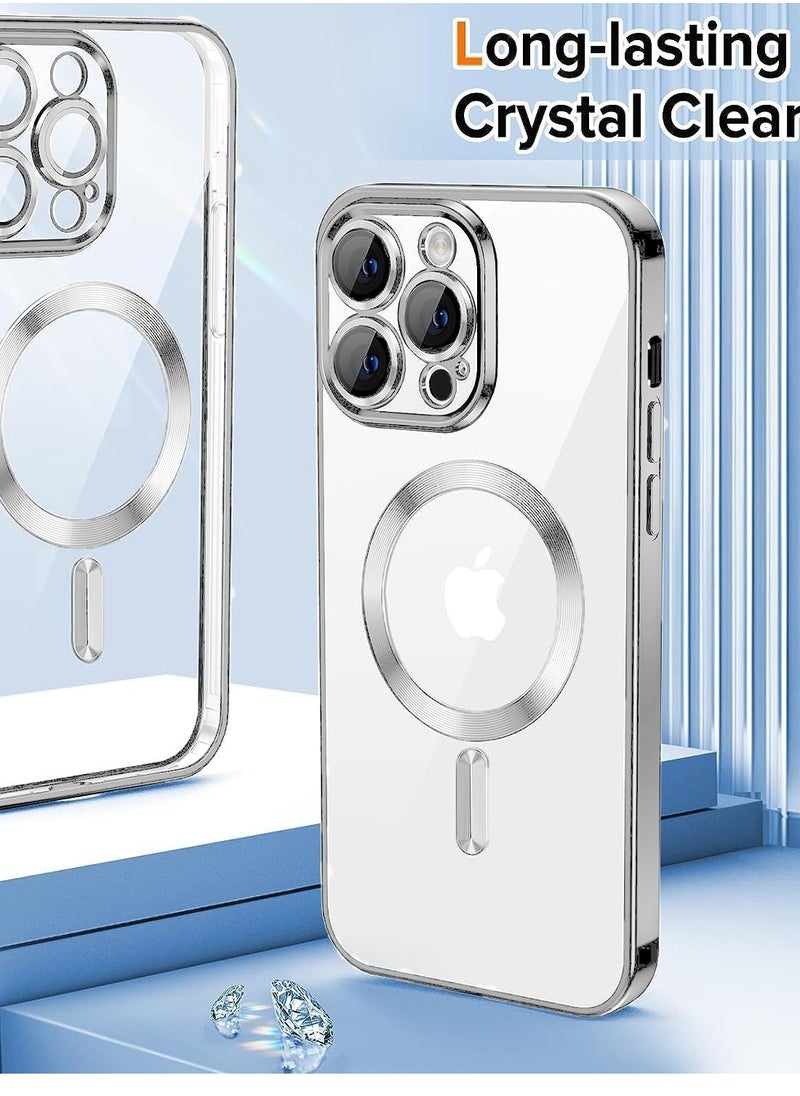 Wtech - Magsafe Shockproof Luxury Plating Hybrid Clear PC Case Cover For Apple iPhone 15 Pro Max 2023 Silver - Image 1