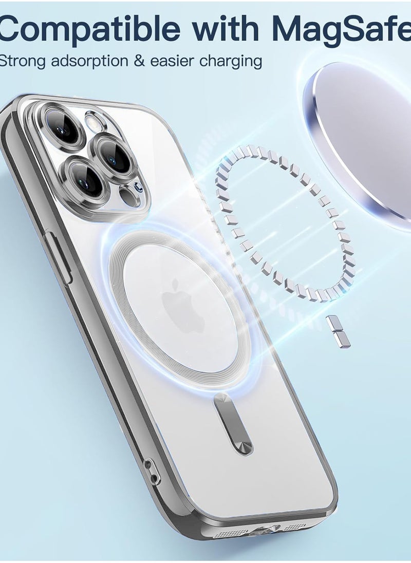 Wtech - Magsafe Shockproof Luxury Plating Hybrid Clear PC Case Cover For Apple iPhone 15 Pro Max 2023 Silver - Image 1