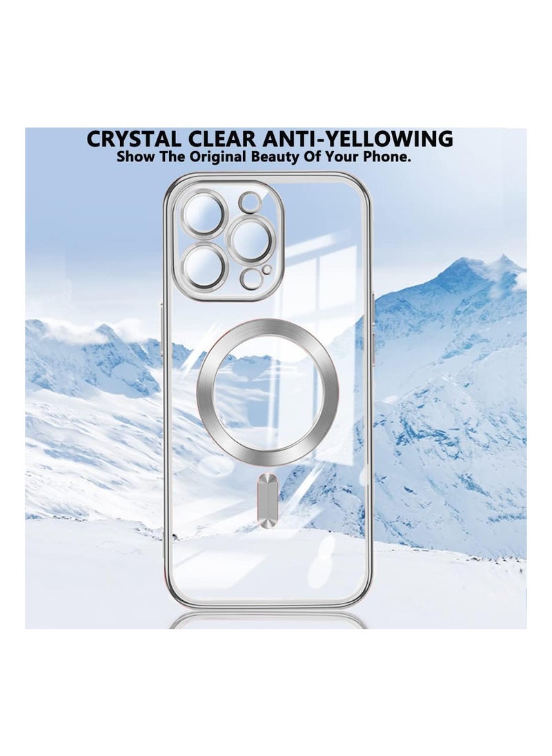 Wtech - Magsafe Shockproof Luxury Plating Hybrid Clear PC Case Cover For Apple iPhone 15 Pro Max 2023 Silver - Image 1