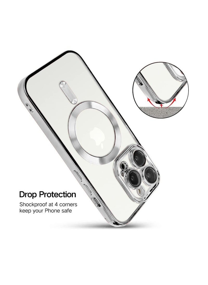 Wtech - Magsafe Shockproof Luxury Plating Hybrid Clear PC Case Cover For Apple iPhone 15 Pro Max 2023 Silver - Image 1