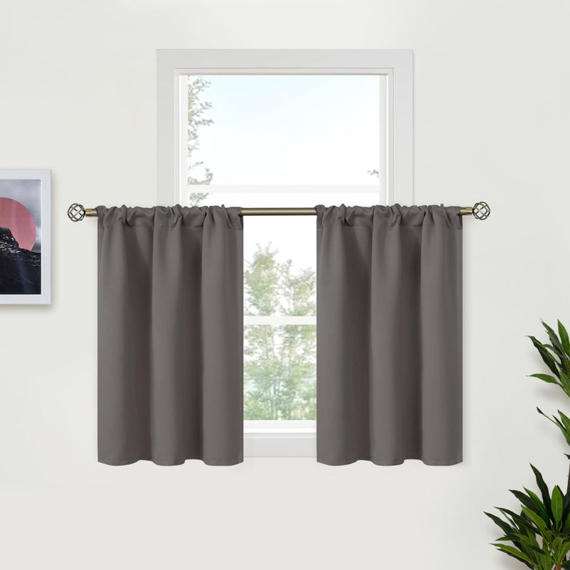 BGment Short Blackout Curtains 36 Inches Length - Rod Pocket Thermal Insulated Privacy Darkening Window Drapes for Kitchen Bedroom Bathroom Basement Camper  Grey  2 Panels  34 x 36 Inch - Image 1