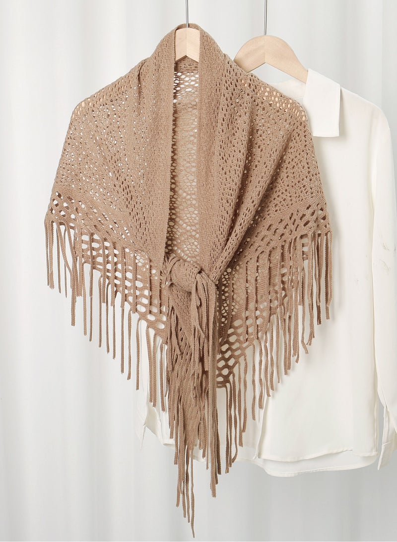 Women Knit Shawl with Tassel Fashion Clothes Essential Scarf for Evening Party  - Image 1