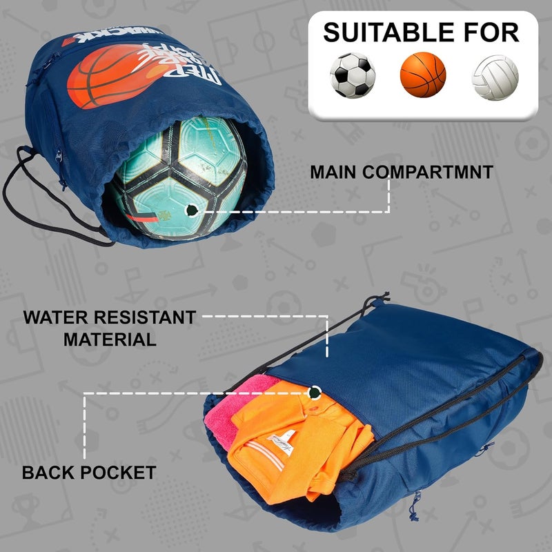 WHACKK Blitz Blue Soccer|Football Equipment Bags|Basketball Volleyball Throwball Drawstring Backpack Bags|Shoes Mobile Bottle Holder Pocket|Dori Backpack |Gym Bag|Kitbag - Made in India - Image 5