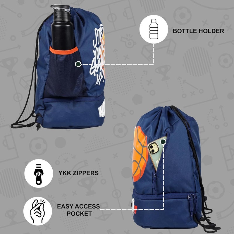 WHACKK Blitz Blue Soccer|Football Equipment Bags|Basketball Volleyball Throwball Drawstring Backpack Bags|Shoes Mobile Bottle Holder Pocket|Dori Backpack |Gym Bag|Kitbag - Made in India - Image 3