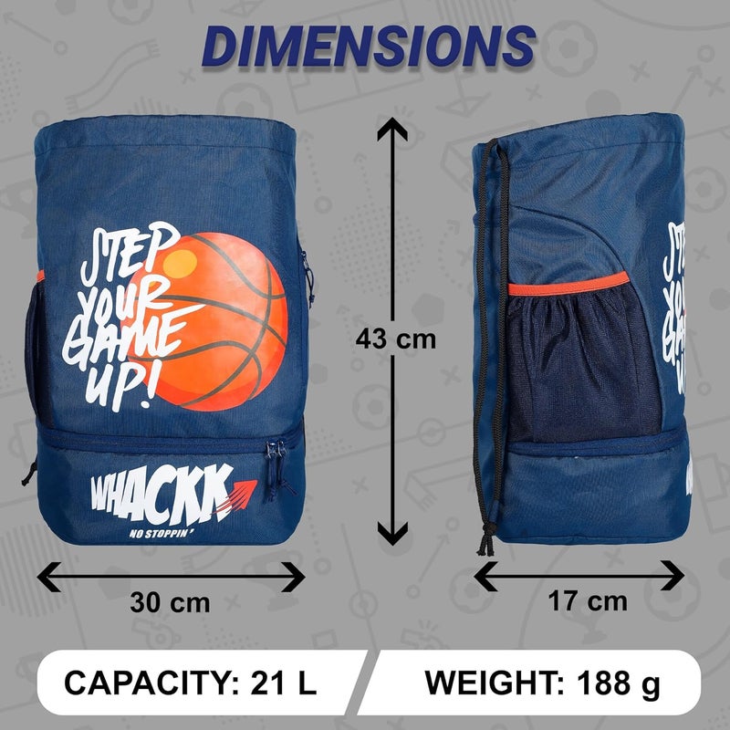 WHACKK Blitz Blue Soccer|Football Equipment Bags|Basketball Volleyball Throwball Drawstring Backpack Bags|Shoes Mobile Bottle Holder Pocket|Dori Backpack |Gym Bag|Kitbag - Made in India - Image 2