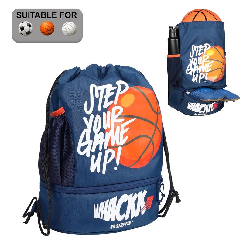 WHACKK Blitz Blue Soccer|Football Equipment Bags|Basketball Volleyball Throwball Drawstring Backpack Bags|Shoes Mobile Bottle Holder Pocket|Dori Backpack |Gym Bag|Kitbag - Made in India - Image 1