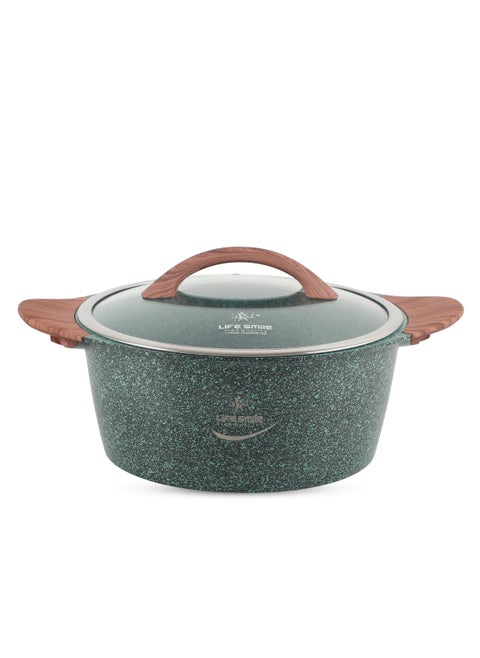 24cm (4.4 Liter) LIFE SMILE Cooking Pot | Granite Soup Pot With Glass Lid | Induction Base | Multi Layer Non-Stick Coating 100% PFOA Free | oven safe & Bakelite Handle