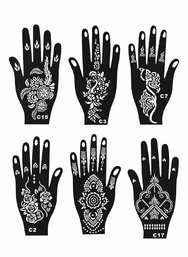 GlamKit Henna Tattoo Mould Sticker Black for Hand 6-Piece - Image 1