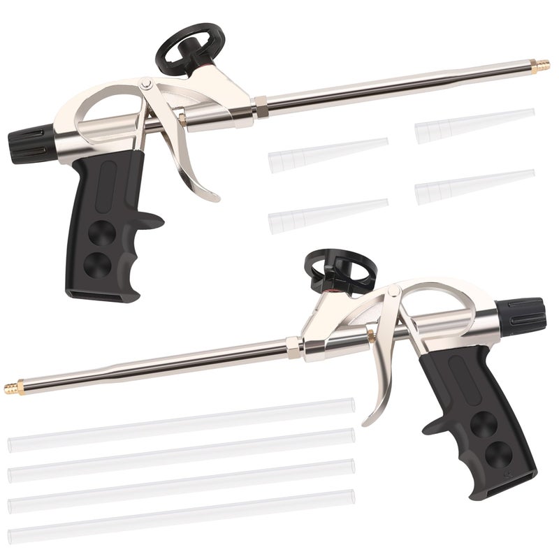 Hromee Professional Grade 7.5 Inch Heavy Duty Spray Foam Dispensing Gun with Non-stick teflonized basket and needle valve, Bead Adjustment Valve, 2PACK BLack - Image 1