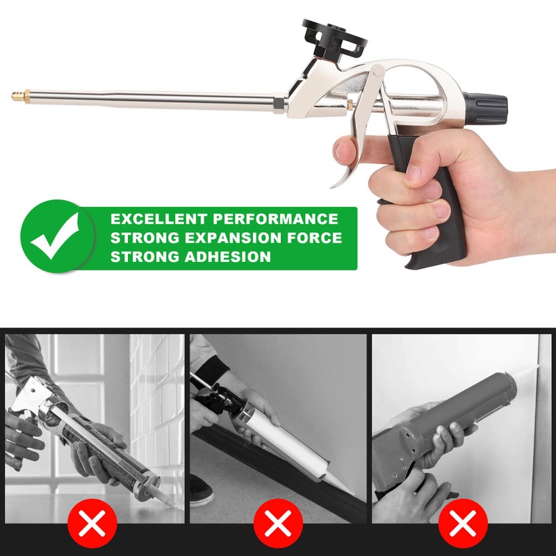 Hromee Professional Grade 7.5 Inch Heavy Duty Spray Foam Dispensing Gun with Non-stick teflonized basket and needle valve, Bead Adjustment Valve, 2PACK BLack - Image 3